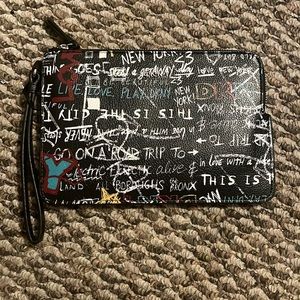 DKNY Black and White Graphic Wristlet